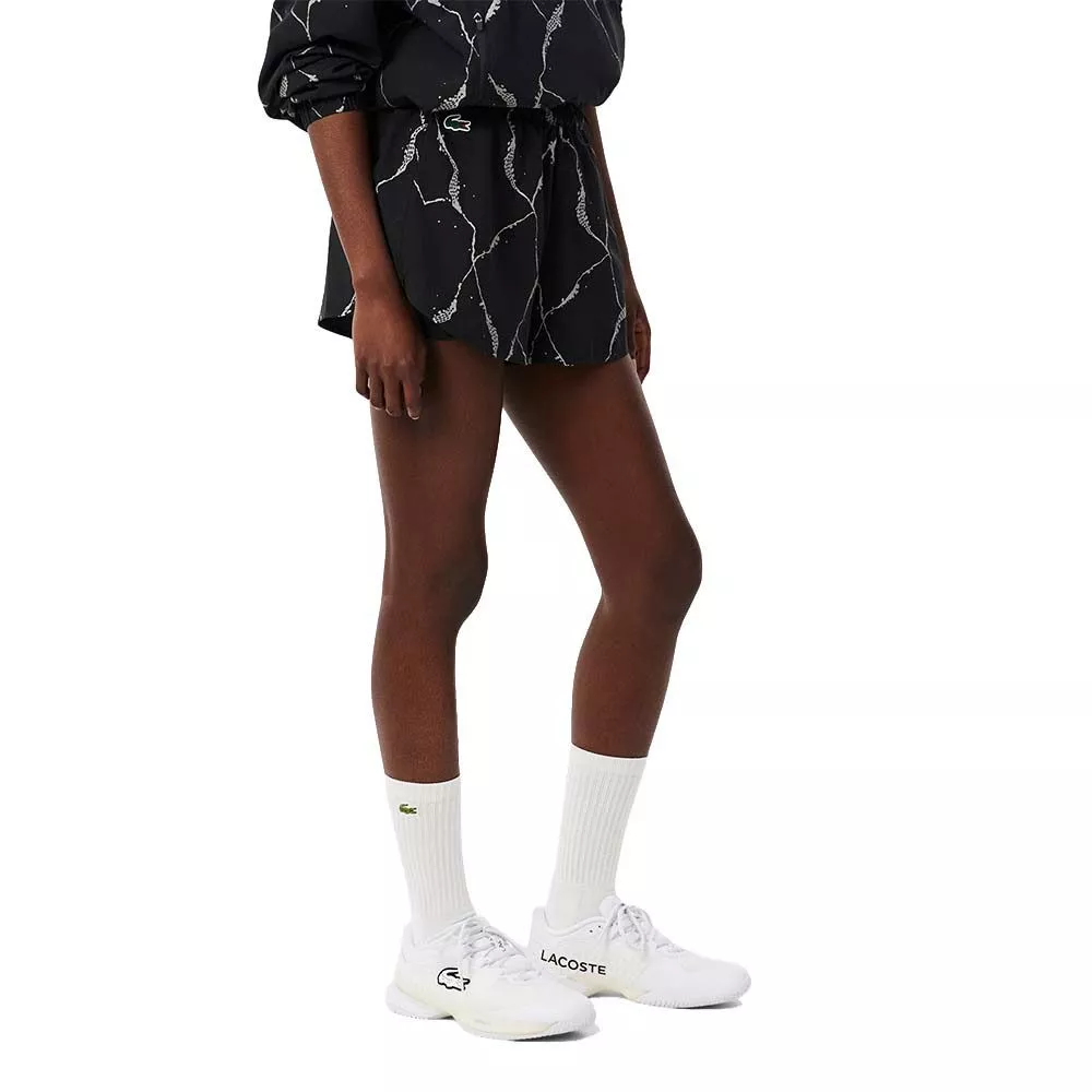 Pantaloncini Lacoste Tennis Stampa Riflettente Donna Neri